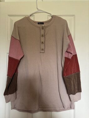 Colorblock Waffle Knit Henley Top